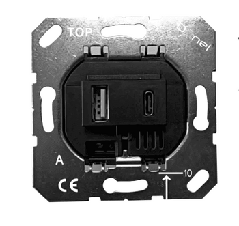DUSB3100ANCF USB зарядное устройство, 3.1A тип A:max 18W,тип С:max 32W, черный, серия DUSB